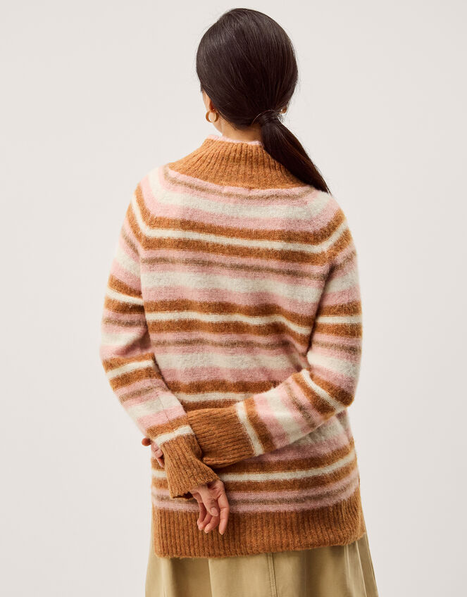 Solana High Neck Stripe Jumper, Camel (CAMEL), large