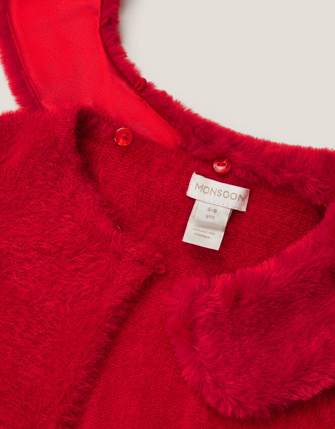 Detachable Collar Fuzzy Cardigan, Red (RED), large