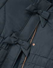 Frill Bow Hooded Coat, Blue (NAVY), large