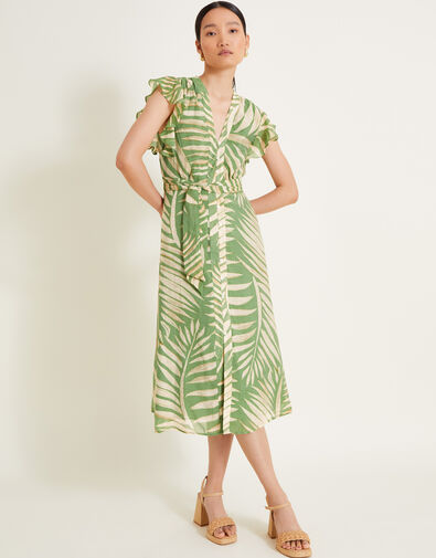 Parmella Print Ruffle Dress, Green (GREEN), large