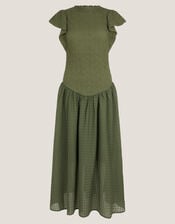 Dee Drop Waist Midi Dress, Green (KHAKI), large