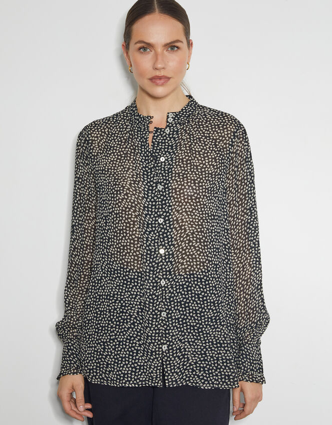 Arielle Sheer Ditsy Floral Blouse, Black (BLACK), large