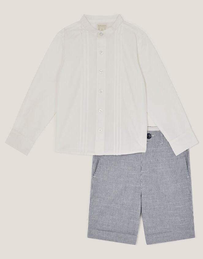 Pintuck Shirt and Stripe Shorts Set, Blue (BLUE), large