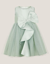 Baby Waterfall Bow Tulle Dress , Green (SAGE), large