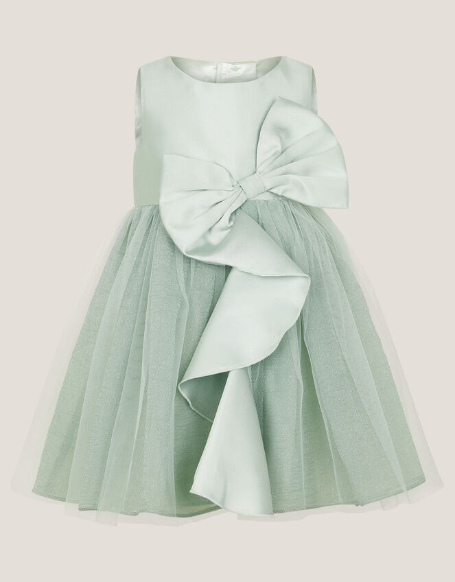 Baby Waterfall Bow Tulle Dress , Green (SAGE), large