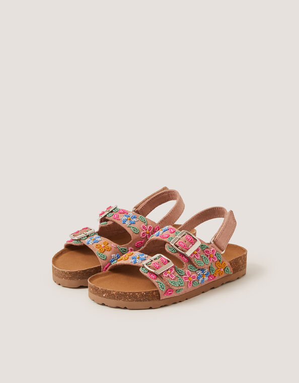 Floral Beaded Buckle Strap Sandals, Multi (MULTI), large