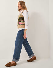 Tina Straight Turn Up Jeans, Blue (MID AUTHENTIC BLUE), large