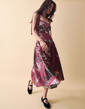 Clemence Lian Floral Drop Waist Midi Dress, Red (BURGUNDY), large