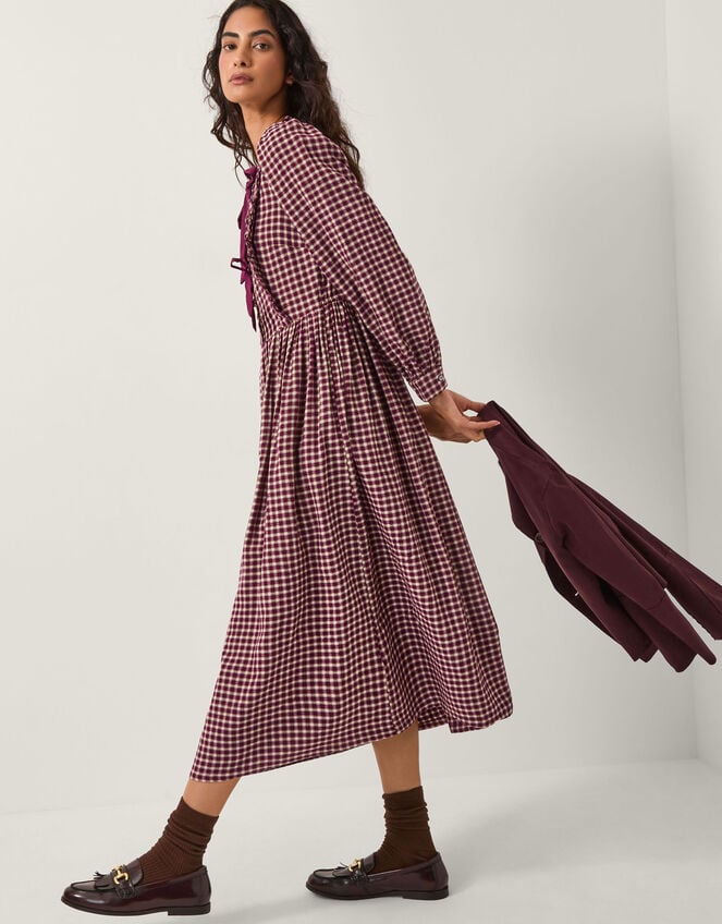 Agatha Tie Front Check Midi Dress, Red (CHERRY), large