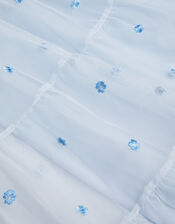 Thea Embroidered Back-Bow Tiered Dress, Blue (BLUE), large