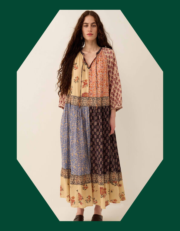 East Loran Floral Mix Midi Dress, Multi (MULTI), large