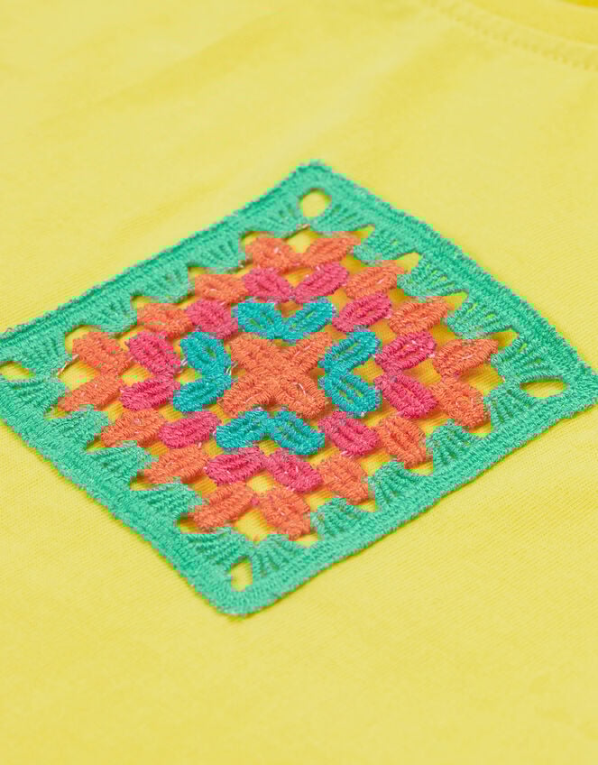 Frugi Crochet Pocket T-Shirt, Yellow (YELLOW), large