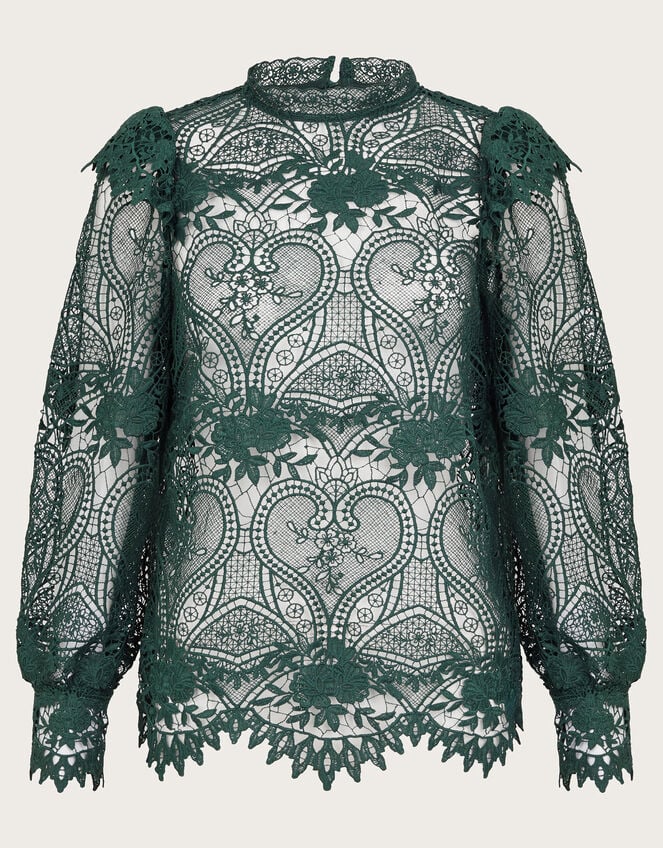 Lucy Lace Long Sleeve Blouse, Teal (TEAL), large