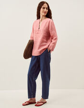 Alexis Knot Button Linen Top, Pink (DUSKY PINK), large