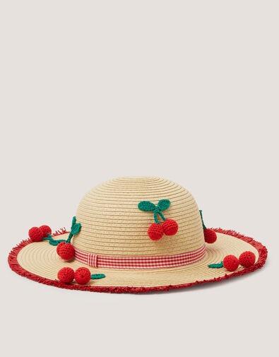 Cherry Straw Sun Hat, Natural (NATURAL), large