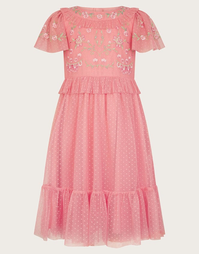 Josephine Embroidered Dress, Orange (CORAL), large