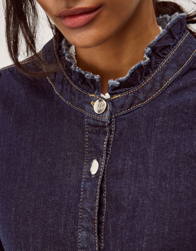 Louisa Longline Frill Denim Jacket, Blue (INDIGO), large