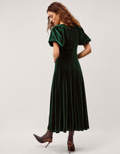 Cynthia Puff Sleeve Velvet Midi Dress, Green (DARK GREEN), large