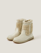 Borg Leather Boots, Cream (CREAM), large