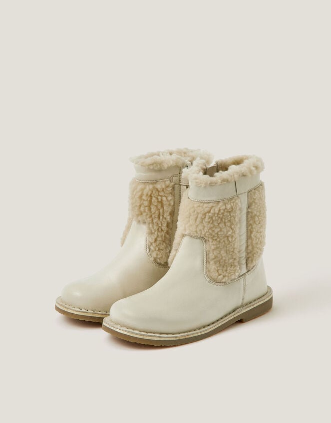 Borg Leather Boots, Cream (CREAM), large