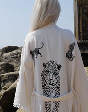 Meraki Beach Wild Leopard Kimono Robe, Cream (CREAM), large