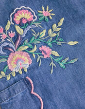 Embroidered Chambray Cargo Trousers, Blue (BLUE), large