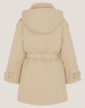 Embroidered Quilted Trench Coat, Cream (CREAM), large