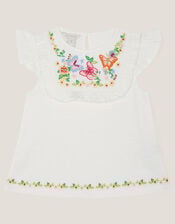 Embroidered Yoke Butterfly T-Shirt, White (WHITE), large