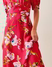 Meredith Floral Midi Shirt Dress, Red (RED), large
