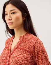 Palmer Print Smocked Jersey Top, Red (RED), large