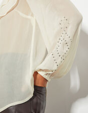 Saskia Stud Ruffle Blouse, Ivory (IVORY), large