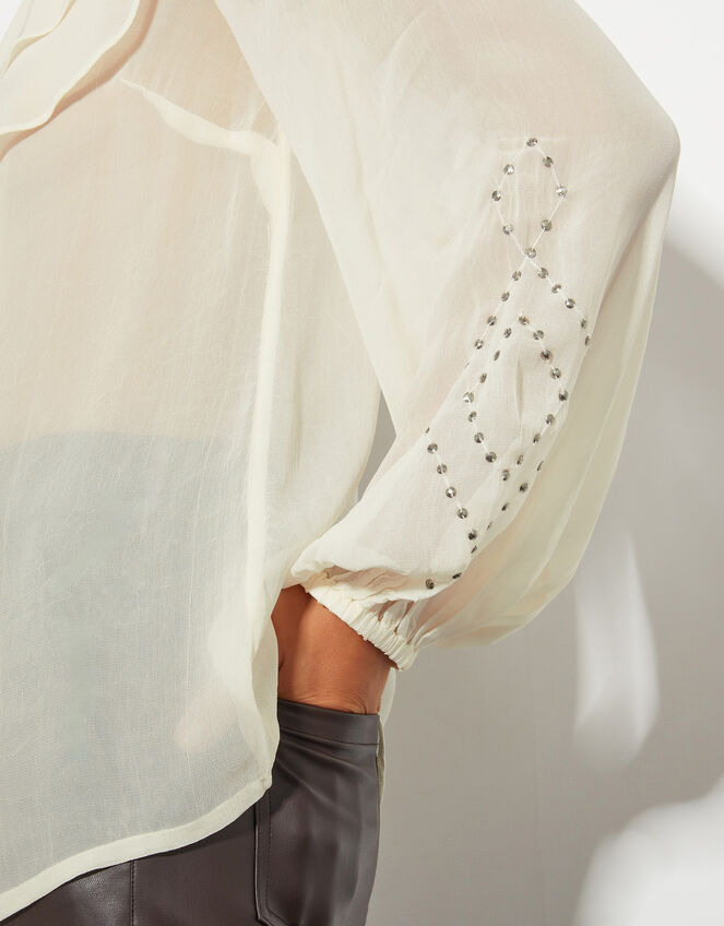 Saskia Stud Ruffle Blouse, Ivory (IVORY), large