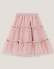 Floral Embroidered Tulle Skirt, Pink (PINK), large