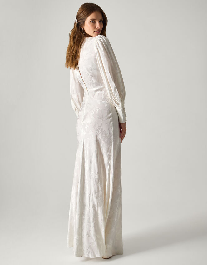 Grace Long Sleeve Satin Wedding Dress, Ivory (IVORY), large