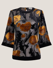 Reese Devor&eacute; Polka Dot Top, Black (BLACK), large