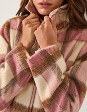 Colbie Brushed Check Coat, Pink (PINK), large