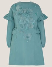 Floral Appliqu&eacute; Sweatshirt Dress, Green (GREEN), large