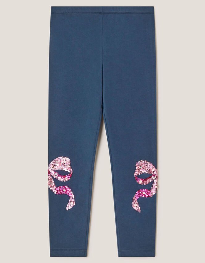 Sequin Bow Leggings, Blue (NAVY), large
