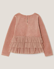 Embellished Tulle Tiered Velour Top, Pink (PINK), large