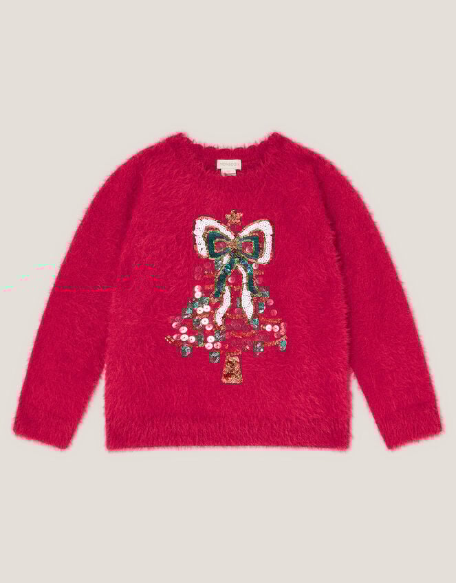 Embellished Tree Fuzzy Christmas Jumper, Red (RED), large