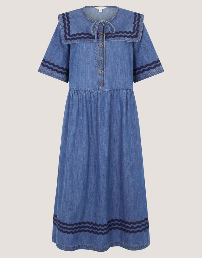 Shelby Square Collar Denim Midi Dress, Blue (MID AUTHENTIC BLUE), large