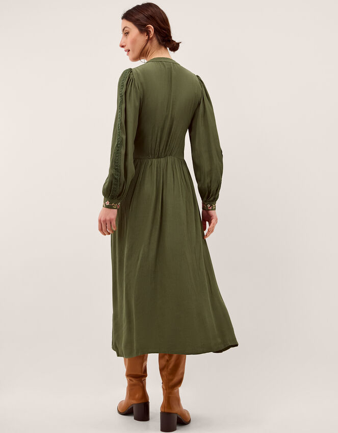 Amelie Floral Embroidered Midi Dress, Green (DARK GREEN), large