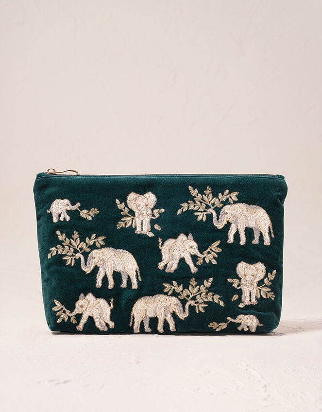 Elizabeth Scarlett Elephant Herd Velvet Pouch, , large