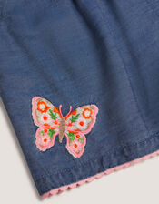 Butterfly Embroidered Pull On Shorts, Blue (BLUE), large