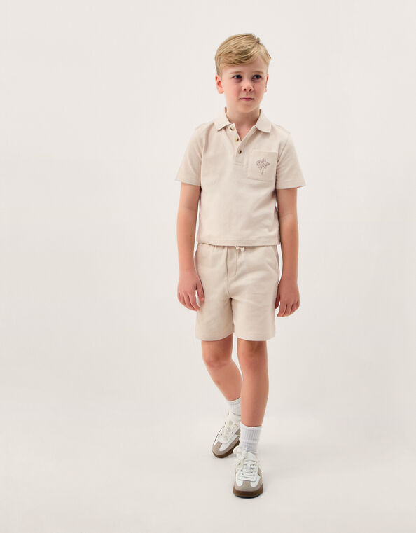 Palm Jersey Polo Shirt & Shorts Set, Natural (STONE), large
