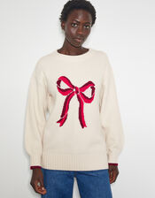 Lou Intarsia Bow Jumper, Ivory (IVORY), large