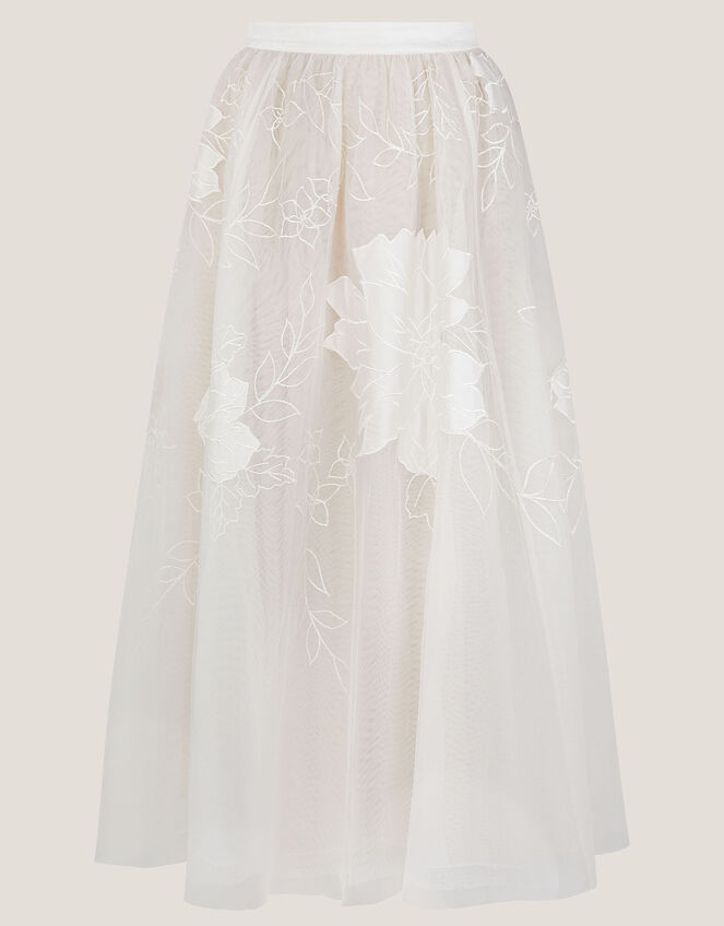 Rhea Floral Embroidered Mesh Wedding Skirt, Ivory (IVORY), large