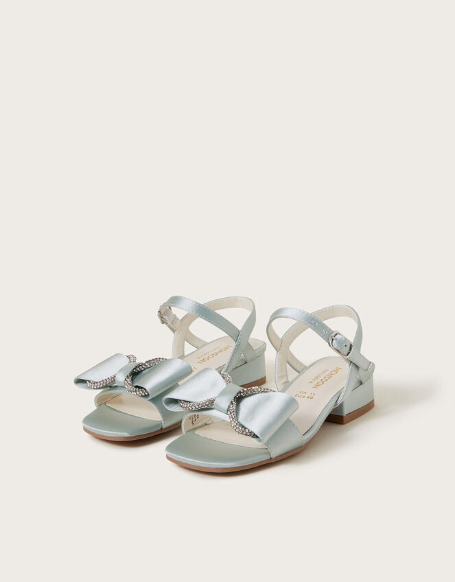 Diamante Bow Satin Sandals, Green (GREEN), large