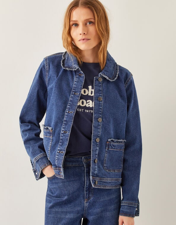 Sadie Ruffle Denim Jacket, Blue (MID AUTHENTIC BLUE), large