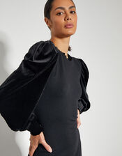 Viv Velvet Sleeve Knit Midi Dress, Black (BLACK), large